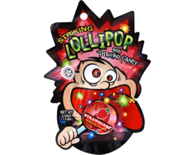 HK   Striking   Lollipop with Popping Candy - Strawberry - Strip  4x12x13,8g