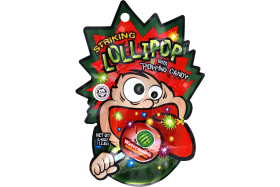 HK  Striking   Lollipop with Popping Candy - Watermelon - Strip  4x12x13,8g