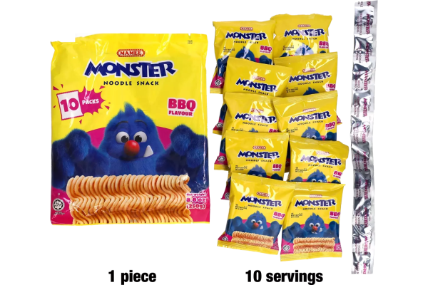 Zoom bild av Mamee Monster Noodle Snack in Bag - BBQ Flavor 10x(10x25g)