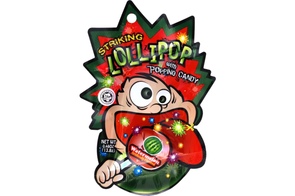 Zoom bild av HK  Striking   Lollipop with Popping Candy - Watermelon - Strip  4x12x13,8g