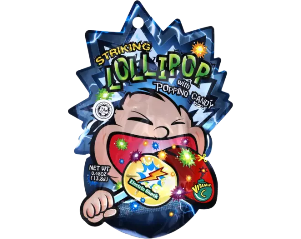 Zoom bild av HK   Striking   Lollipop with Poppping Candy - Electric Shock - Strip  4x12x13,8g